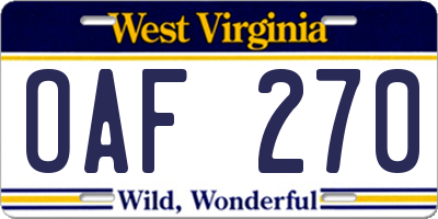 WV license plate OAF270
