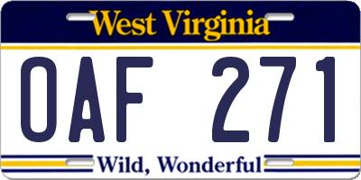 WV license plate OAF271