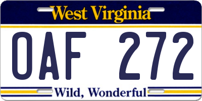 WV license plate OAF272