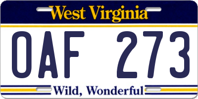WV license plate OAF273