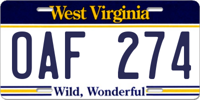 WV license plate OAF274