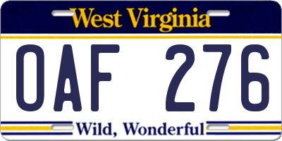 WV license plate OAF276