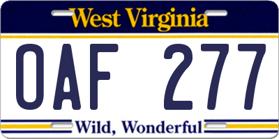 WV license plate OAF277