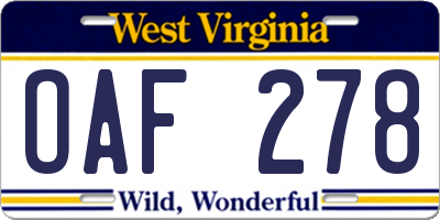 WV license plate OAF278