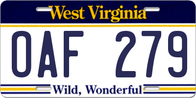 WV license plate OAF279