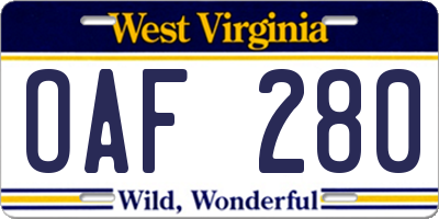 WV license plate OAF280