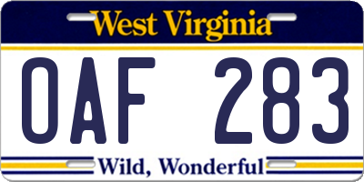 WV license plate OAF283