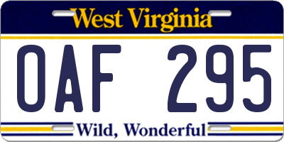 WV license plate OAF295
