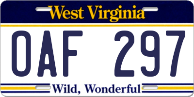 WV license plate OAF297