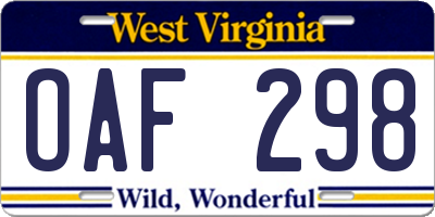 WV license plate OAF298
