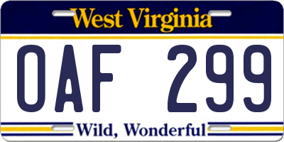 WV license plate OAF299