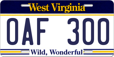 WV license plate OAF300