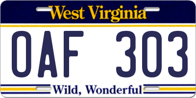 WV license plate OAF303