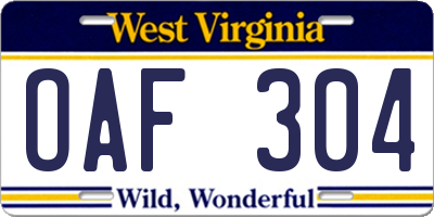 WV license plate OAF304