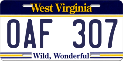 WV license plate OAF307