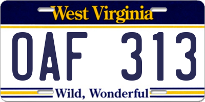 WV license plate OAF313