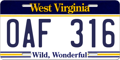 WV license plate OAF316