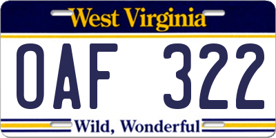 WV license plate OAF322