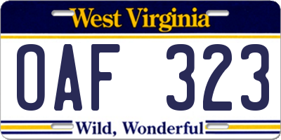 WV license plate OAF323