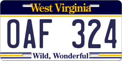 WV license plate OAF324