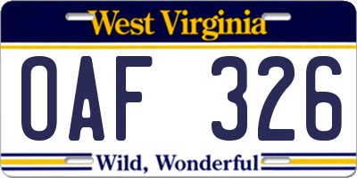 WV license plate OAF326