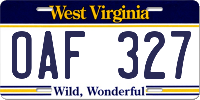 WV license plate OAF327