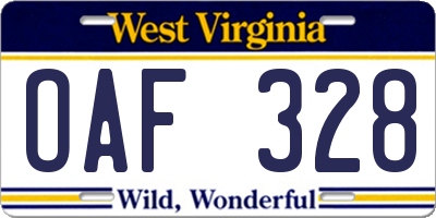 WV license plate OAF328