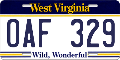 WV license plate OAF329