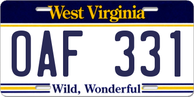 WV license plate OAF331