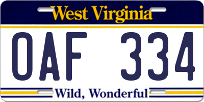 WV license plate OAF334