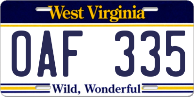 WV license plate OAF335