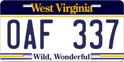 WV license plate OAF337