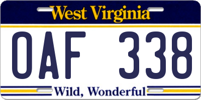 WV license plate OAF338