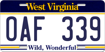 WV license plate OAF339