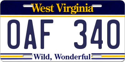 WV license plate OAF340