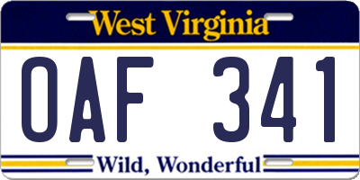 WV license plate OAF341