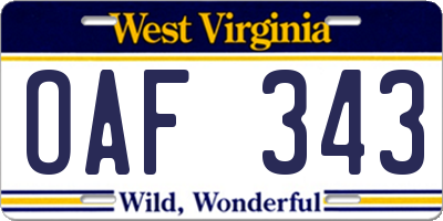 WV license plate OAF343
