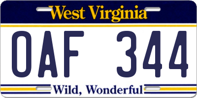WV license plate OAF344