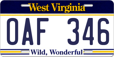 WV license plate OAF346