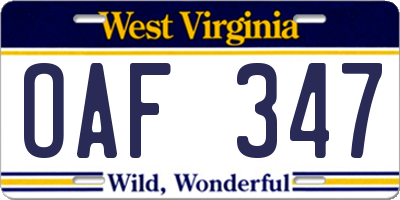 WV license plate OAF347