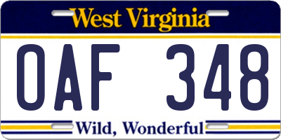 WV license plate OAF348