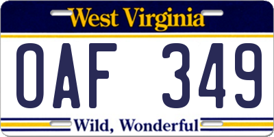 WV license plate OAF349
