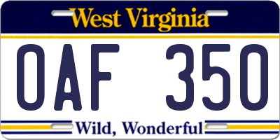WV license plate OAF350