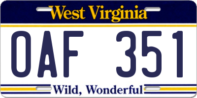 WV license plate OAF351