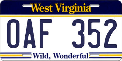 WV license plate OAF352