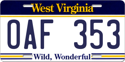 WV license plate OAF353