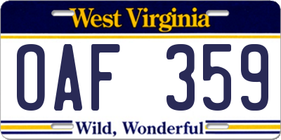 WV license plate OAF359