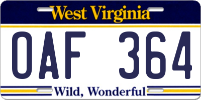 WV license plate OAF364