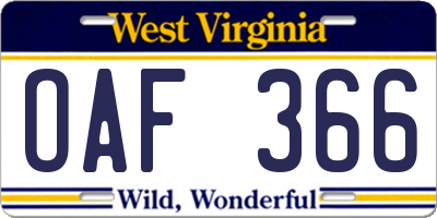 WV license plate OAF366