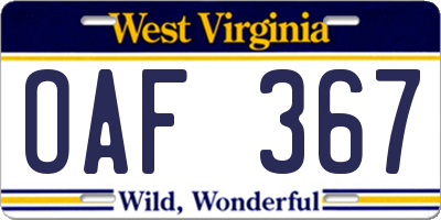 WV license plate OAF367